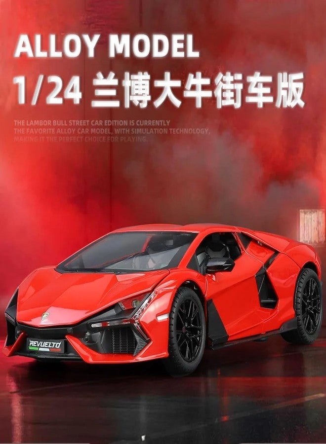 KING FORU Scale Exclusive Alloy Metal Pull Back Die-cast Car Model with Sound Light Mini Auto Toy for Kids Metal Model Toy Car with Sound and Light (1:24 Lamborghini Revuelto LB774-RED) - Image 2